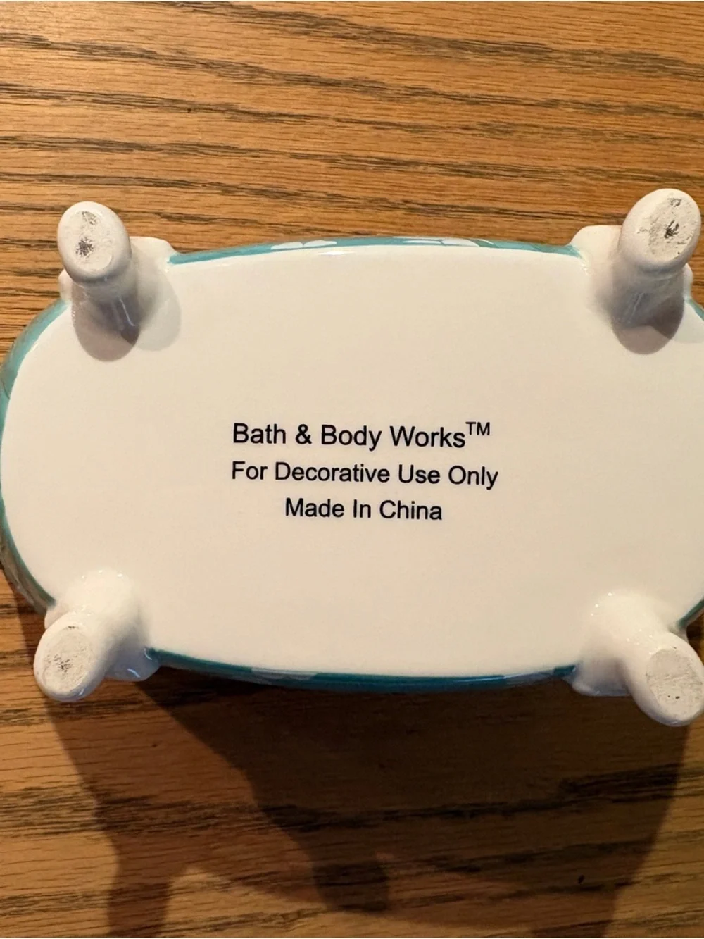 Vintage Bath & Body Works Turquoise Ivory Floral Ceramic Clawfoot Bathtub